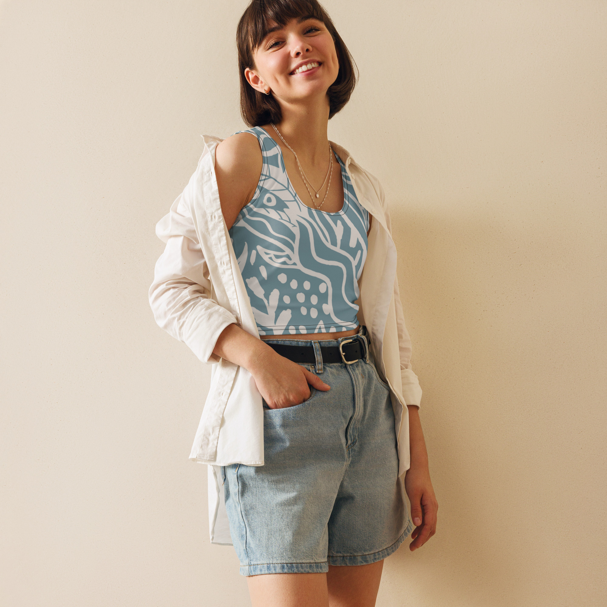 Blue White Crop Top Women - Image 23