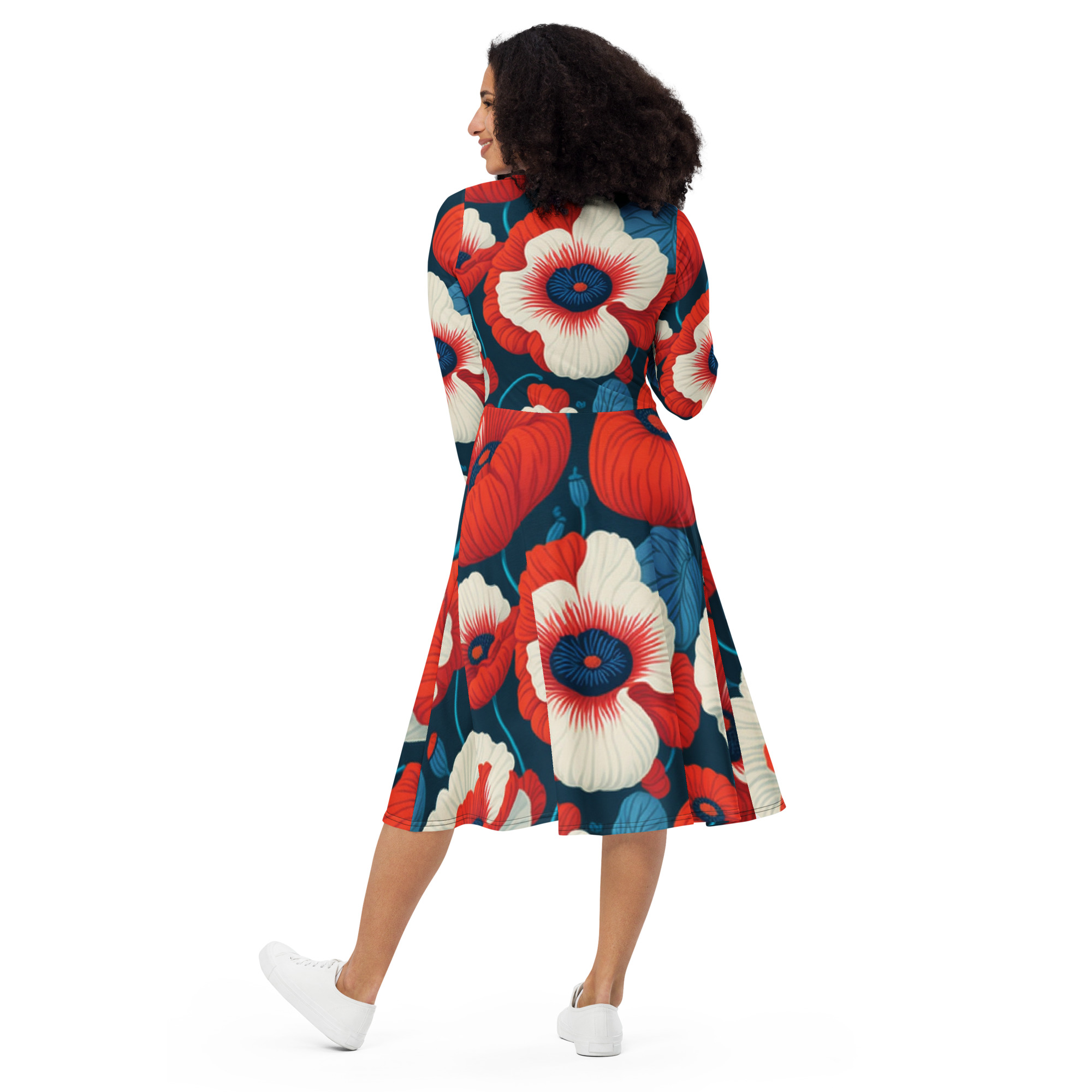 All-over print long sleeve midi dress - Image 2