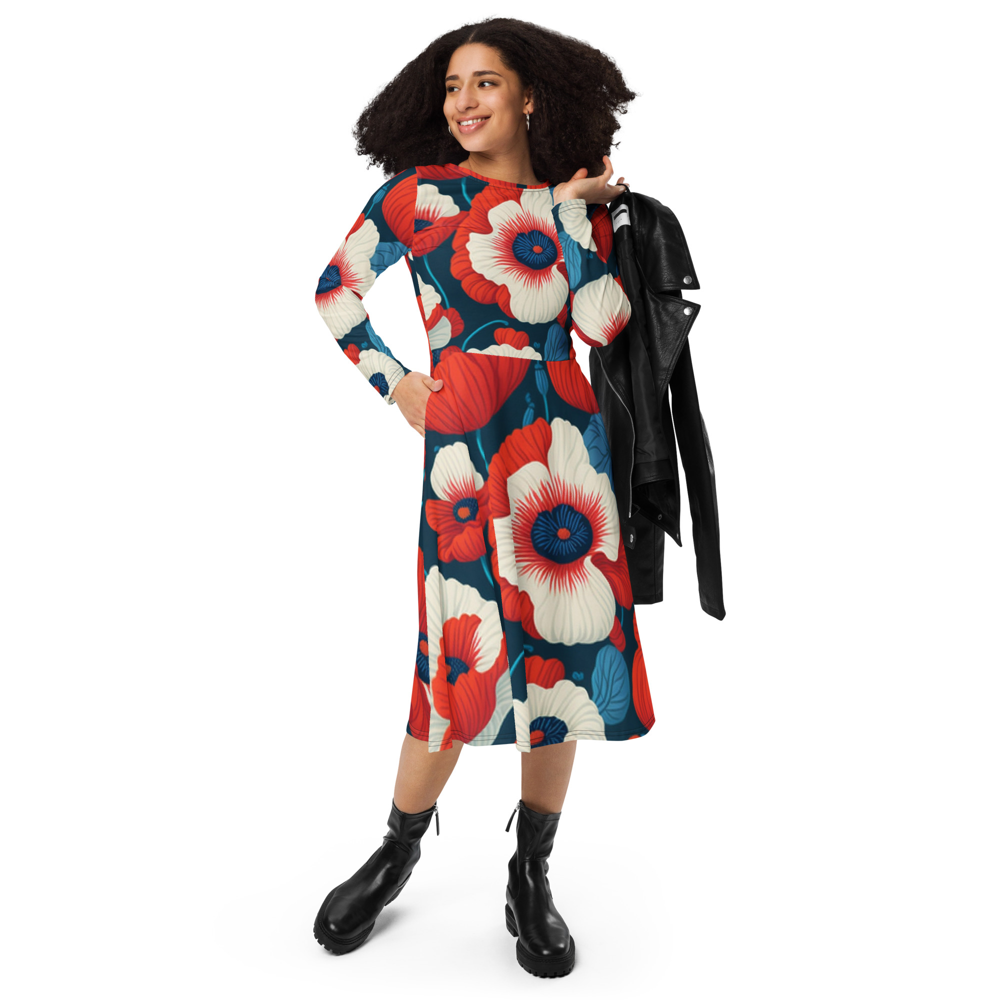 All-over print long sleeve midi dress - Image 12