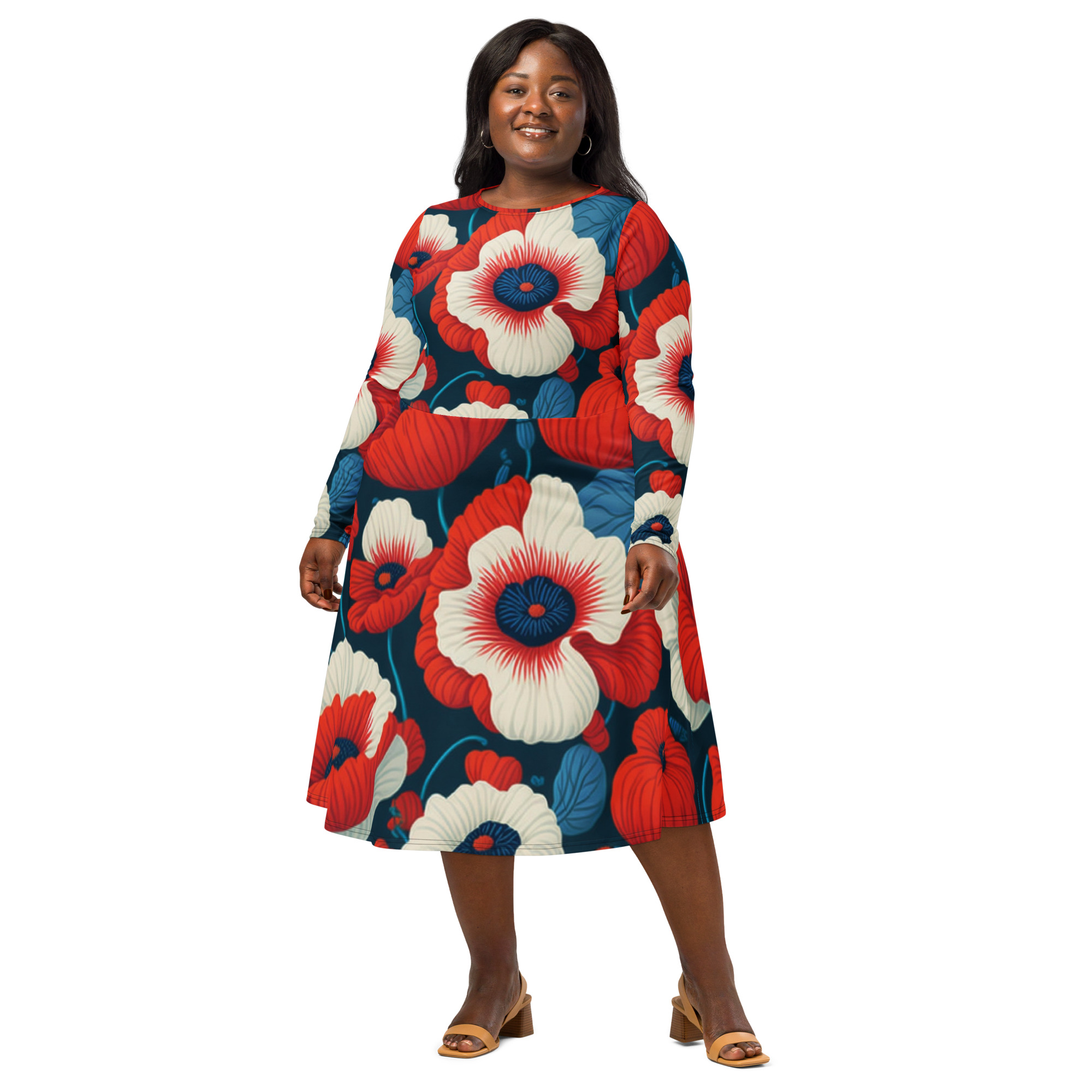 All-over print long sleeve midi dress - Image 5