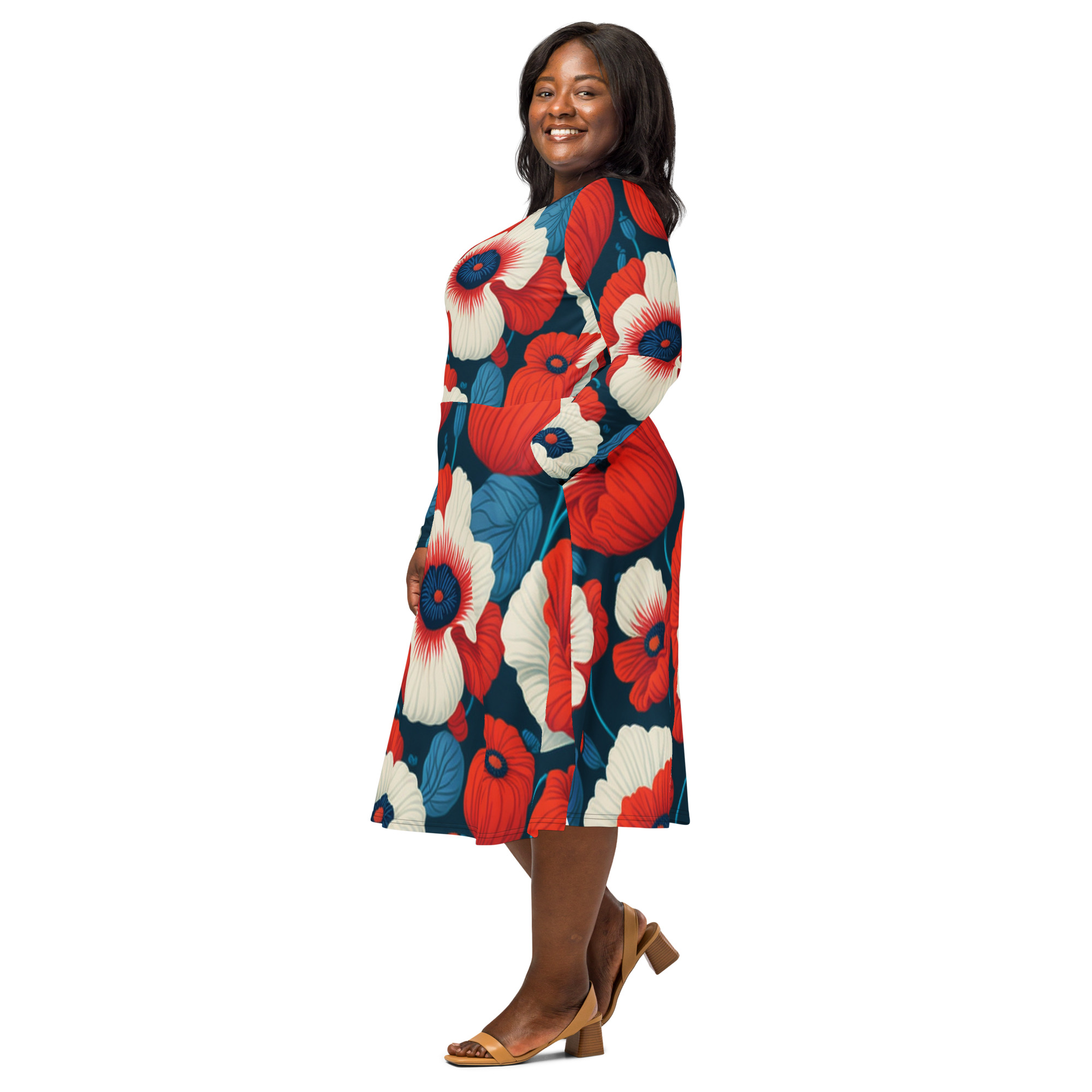 All-over print long sleeve midi dress - Image 7