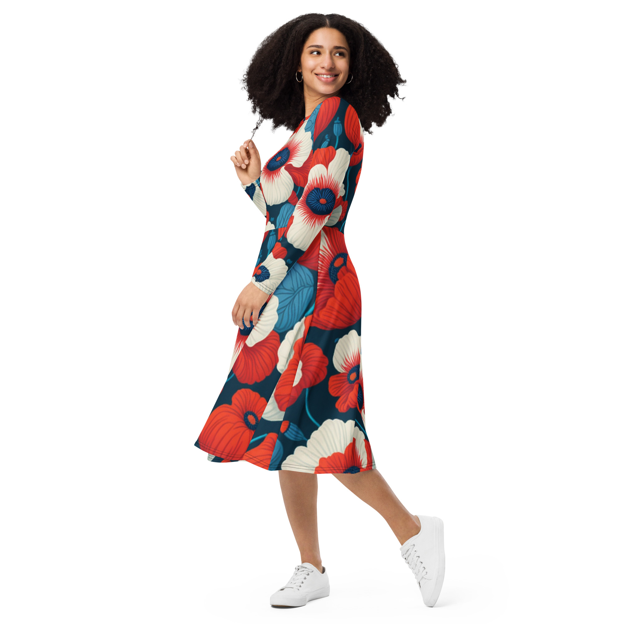 All-over print long sleeve midi dress - Image 3