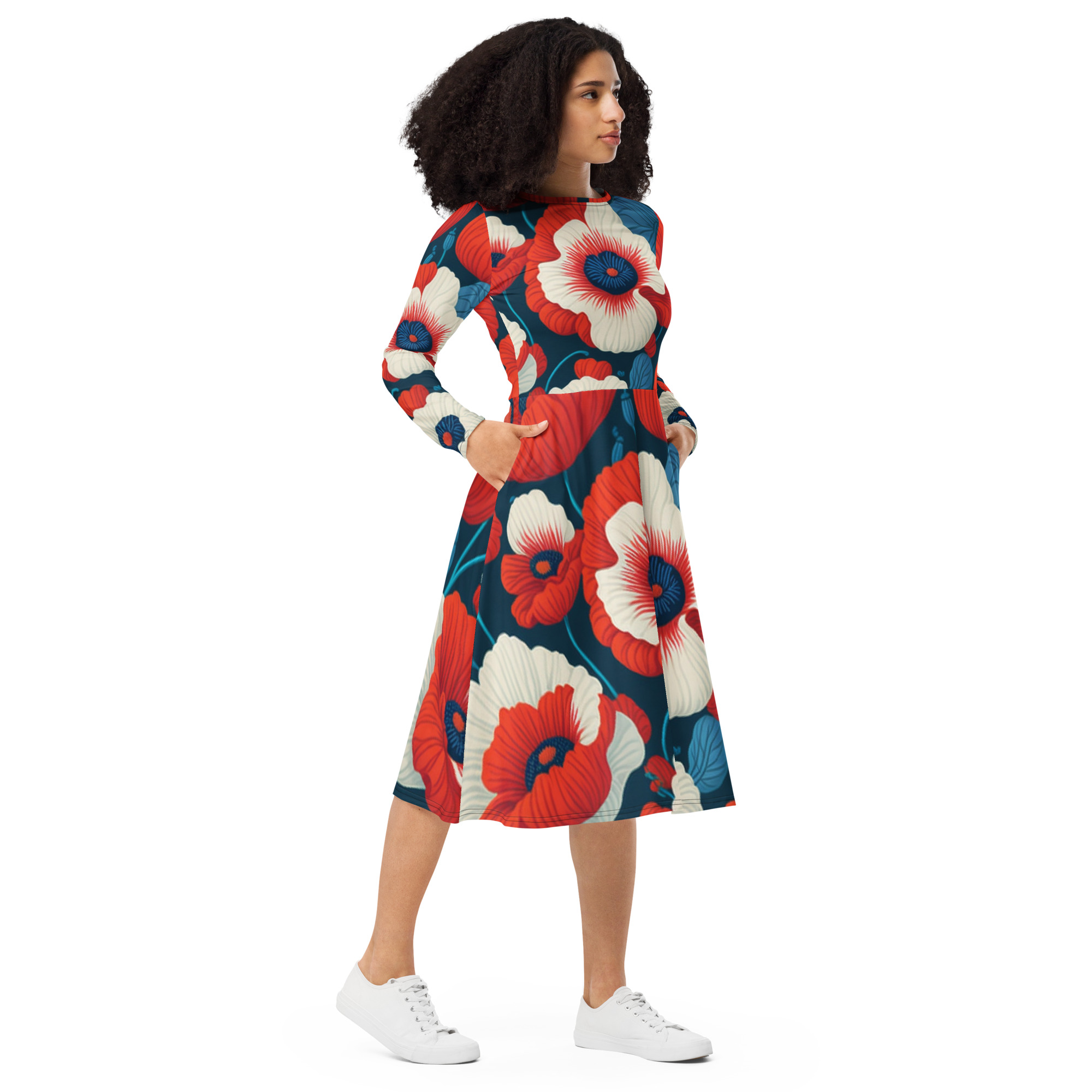 All-over print long sleeve midi dress - Image 4