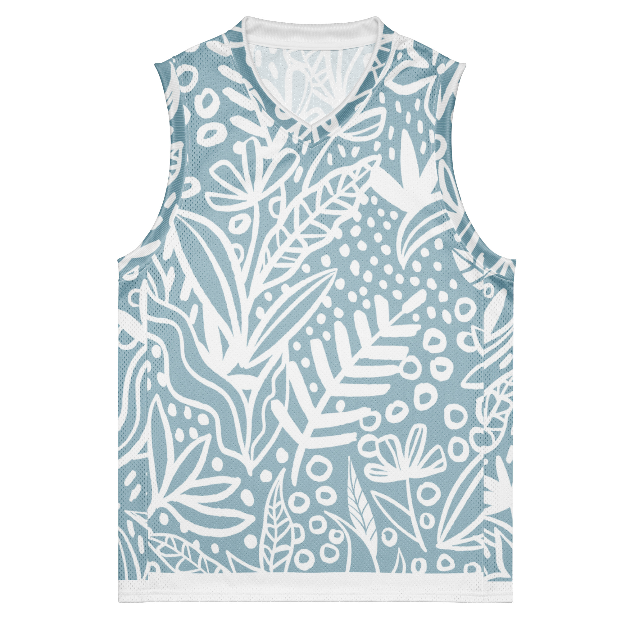 Blue White Leaf Pattern Premium Jersey - Image 3
