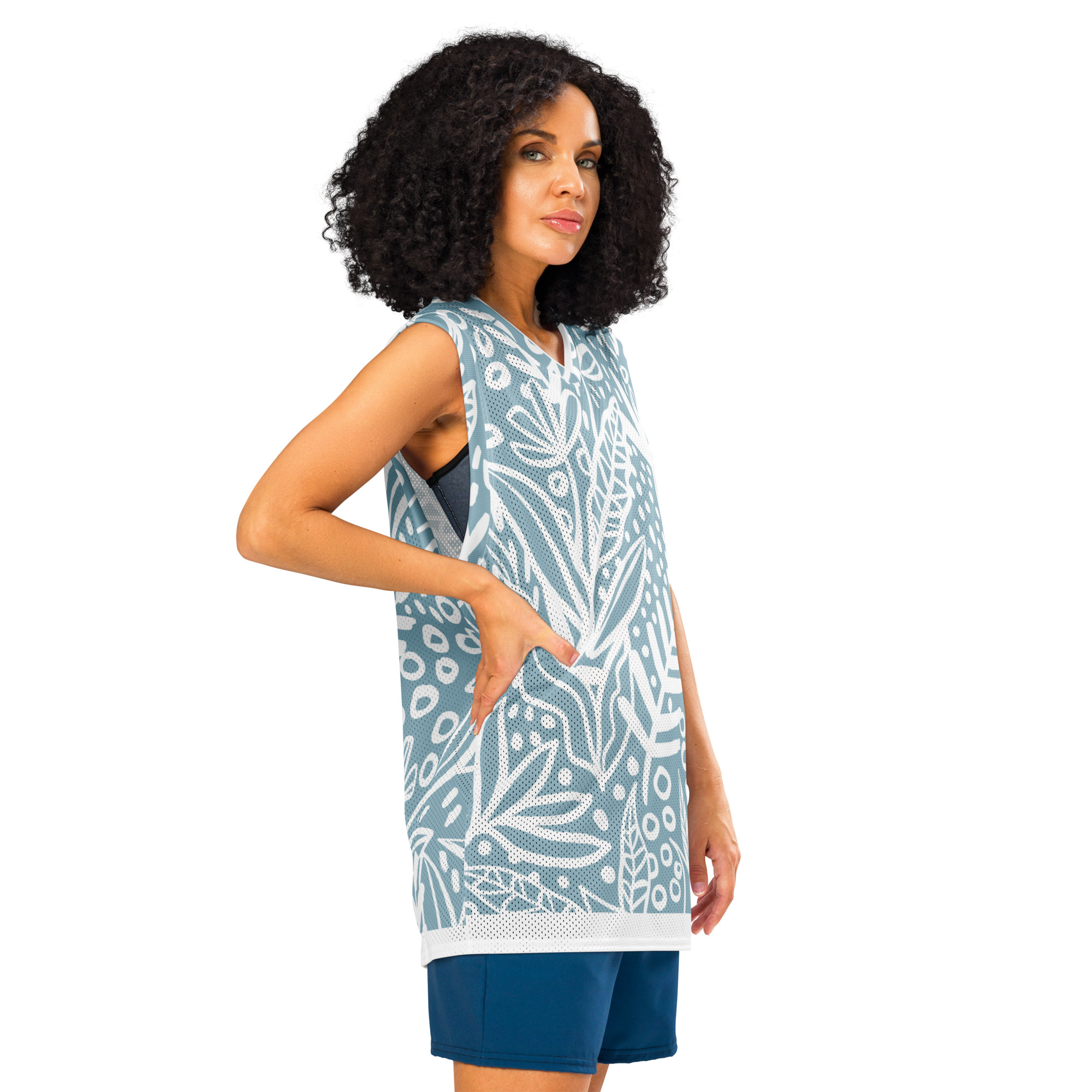 Blue White Leaf Pattern Premium Jersey - Image 11