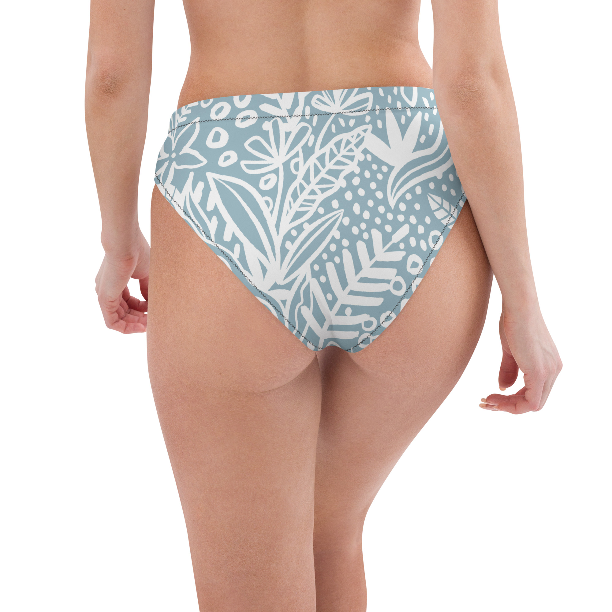 Blue White Leaf Bikini Bottom - Image 5
