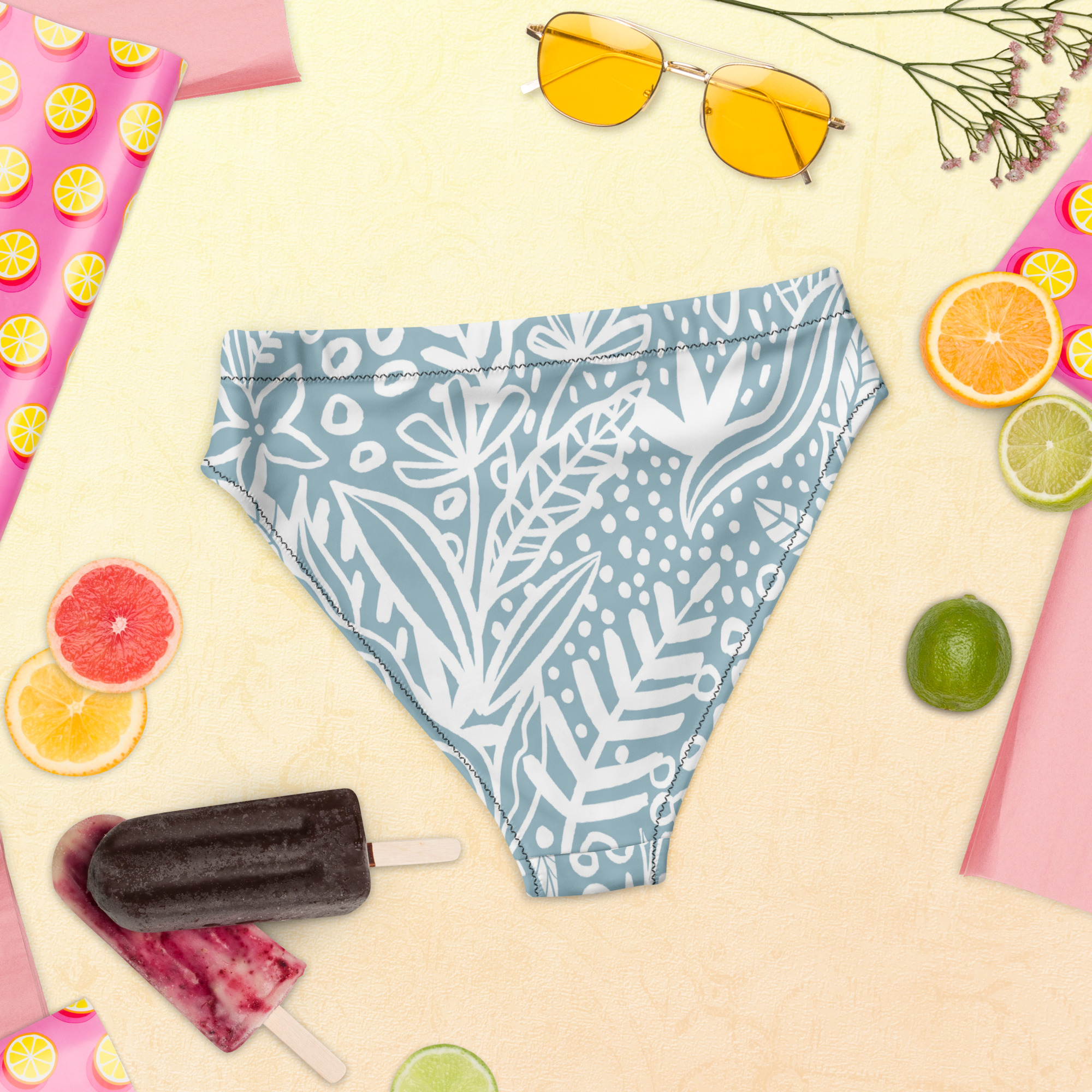Blue White Leaf Bikini Bottom - Image 17