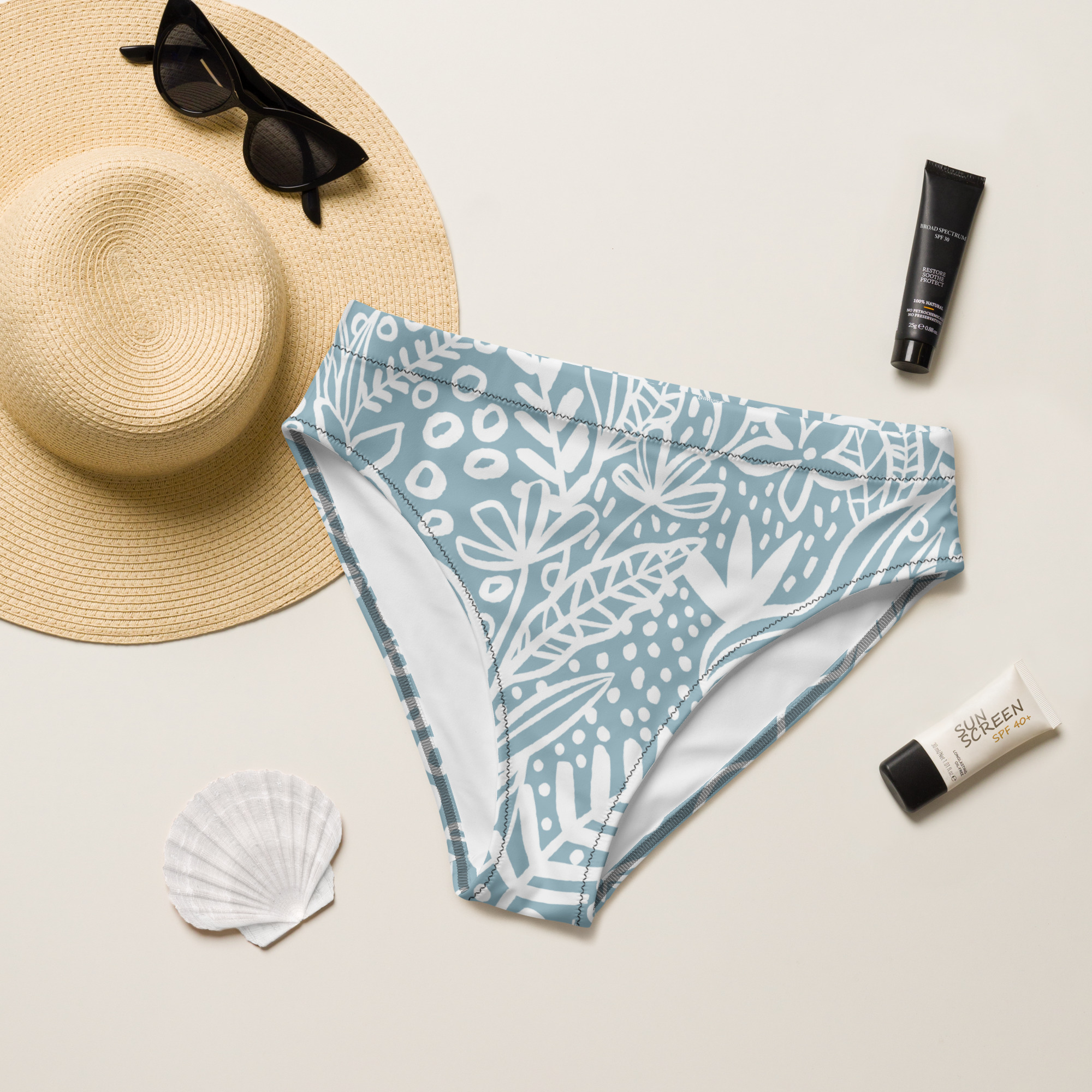 Blue White Leaf Bikini Bottom - Image 9