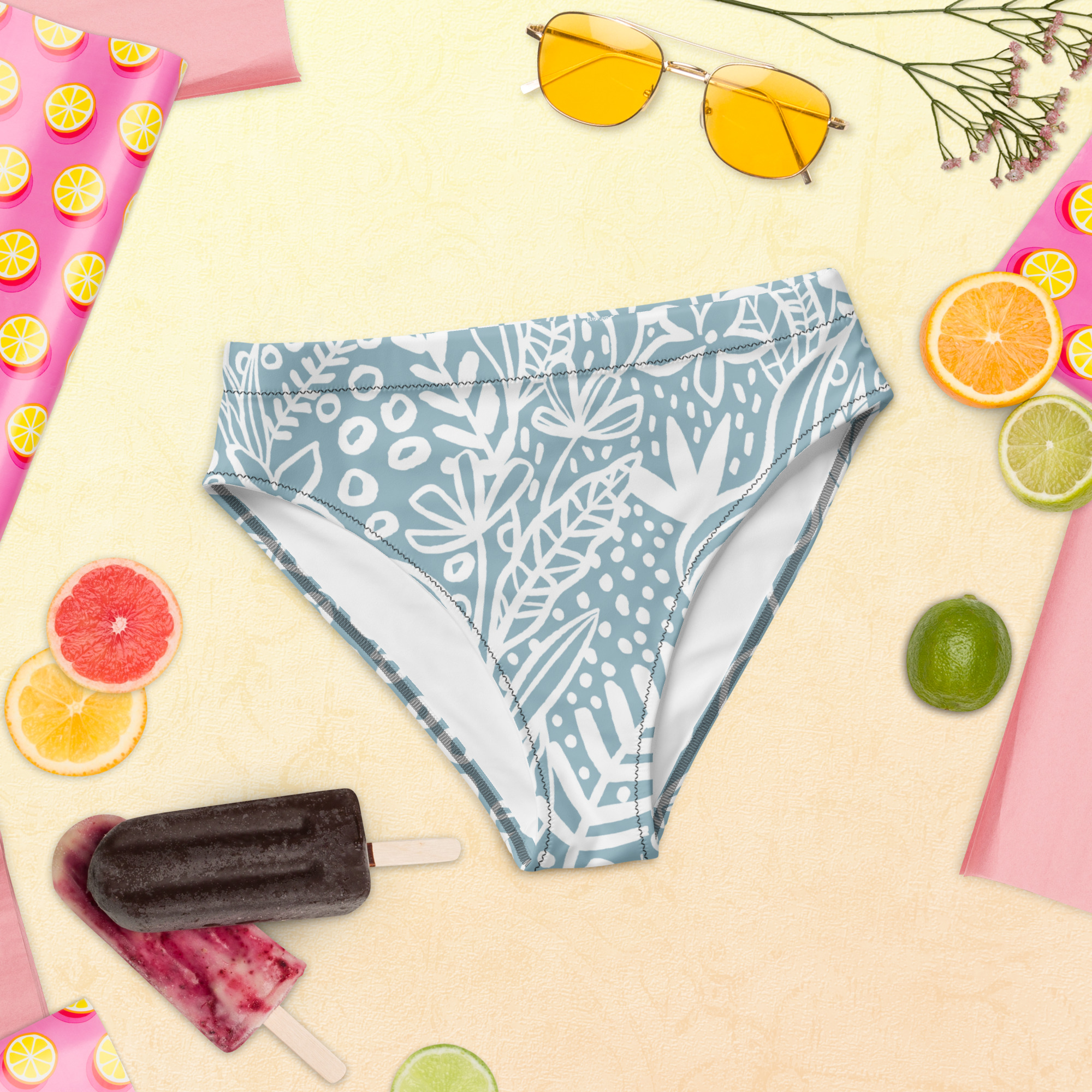Blue White Leaf Bikini Bottom - Image 16
