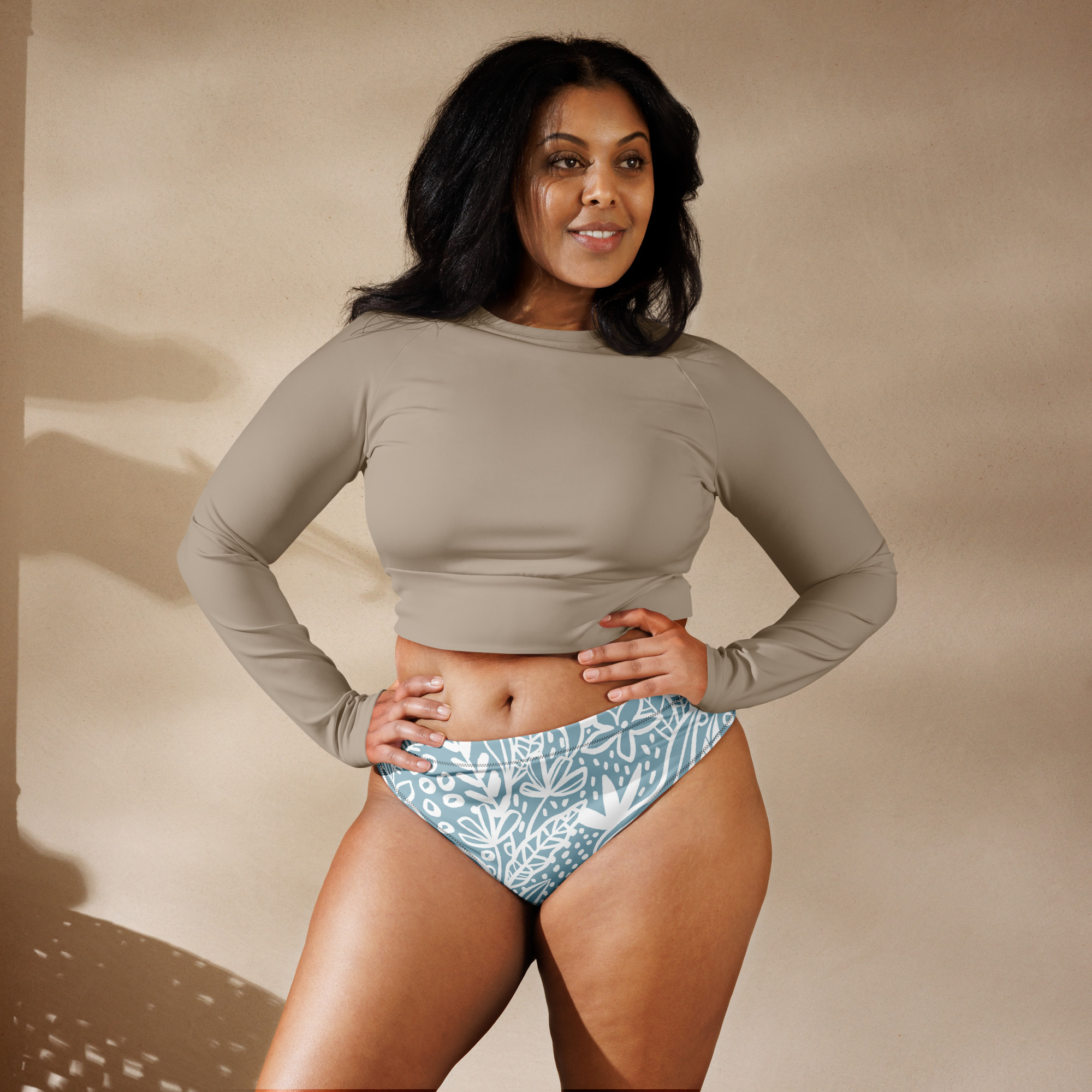 Blue White Leaf Bikini Bottom - Image 13