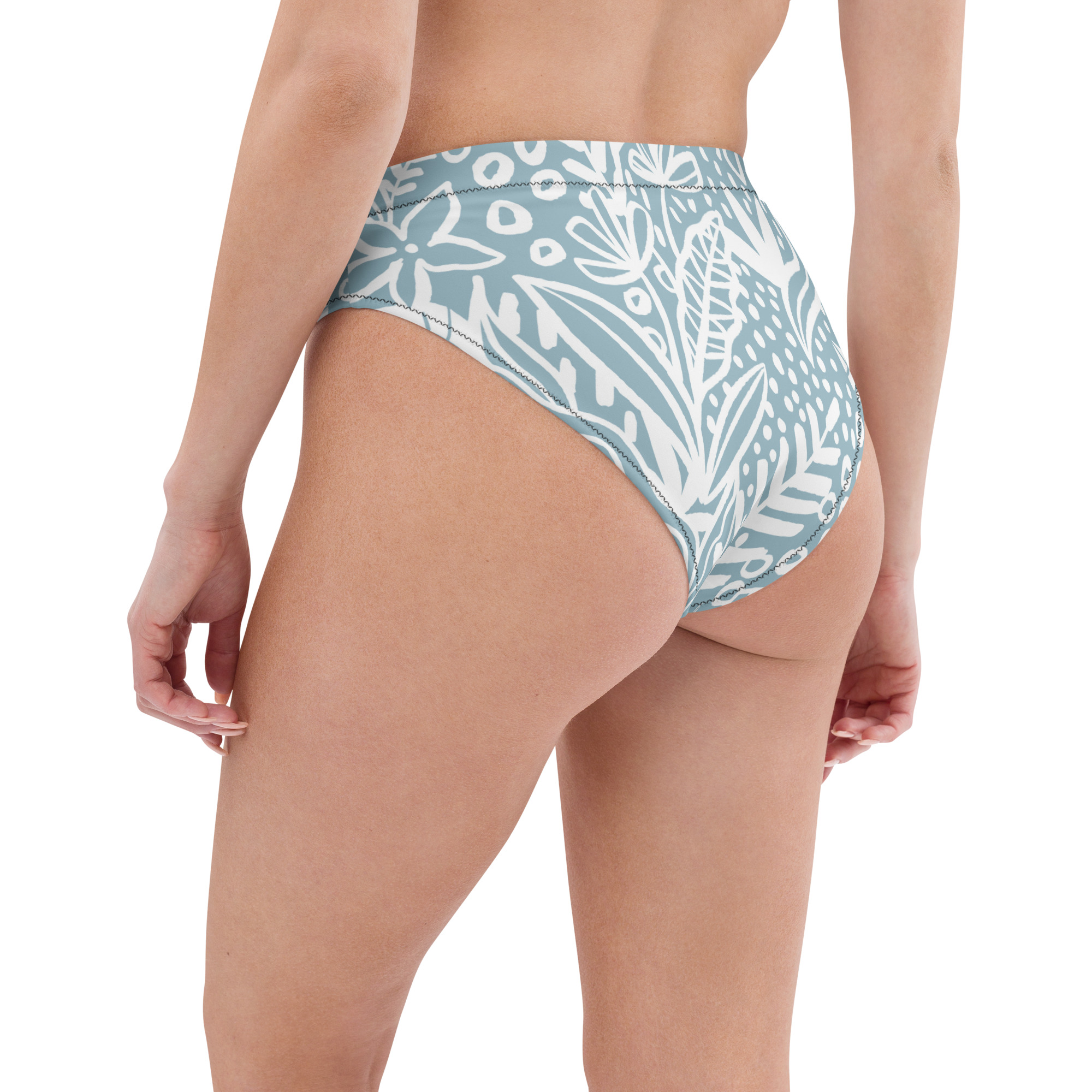 Blue White Leaf Bikini Bottom - Image 6