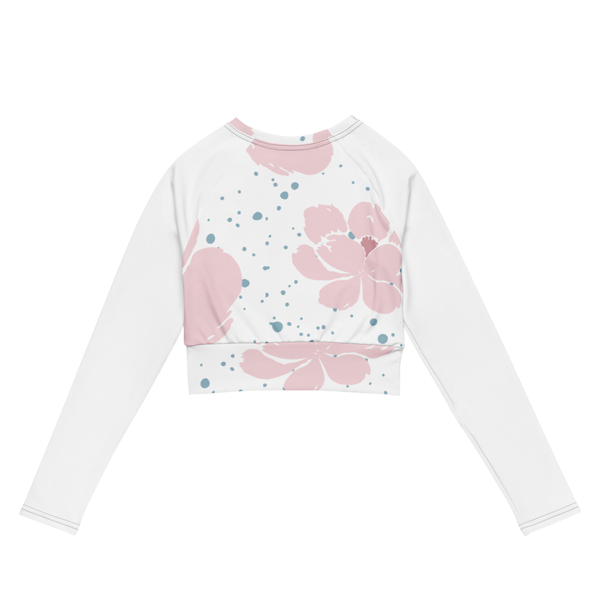 Pink White Floral Crop Top Long Sleeves - Image 2