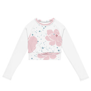 Pink White Floral Crop Top Long Sleeves