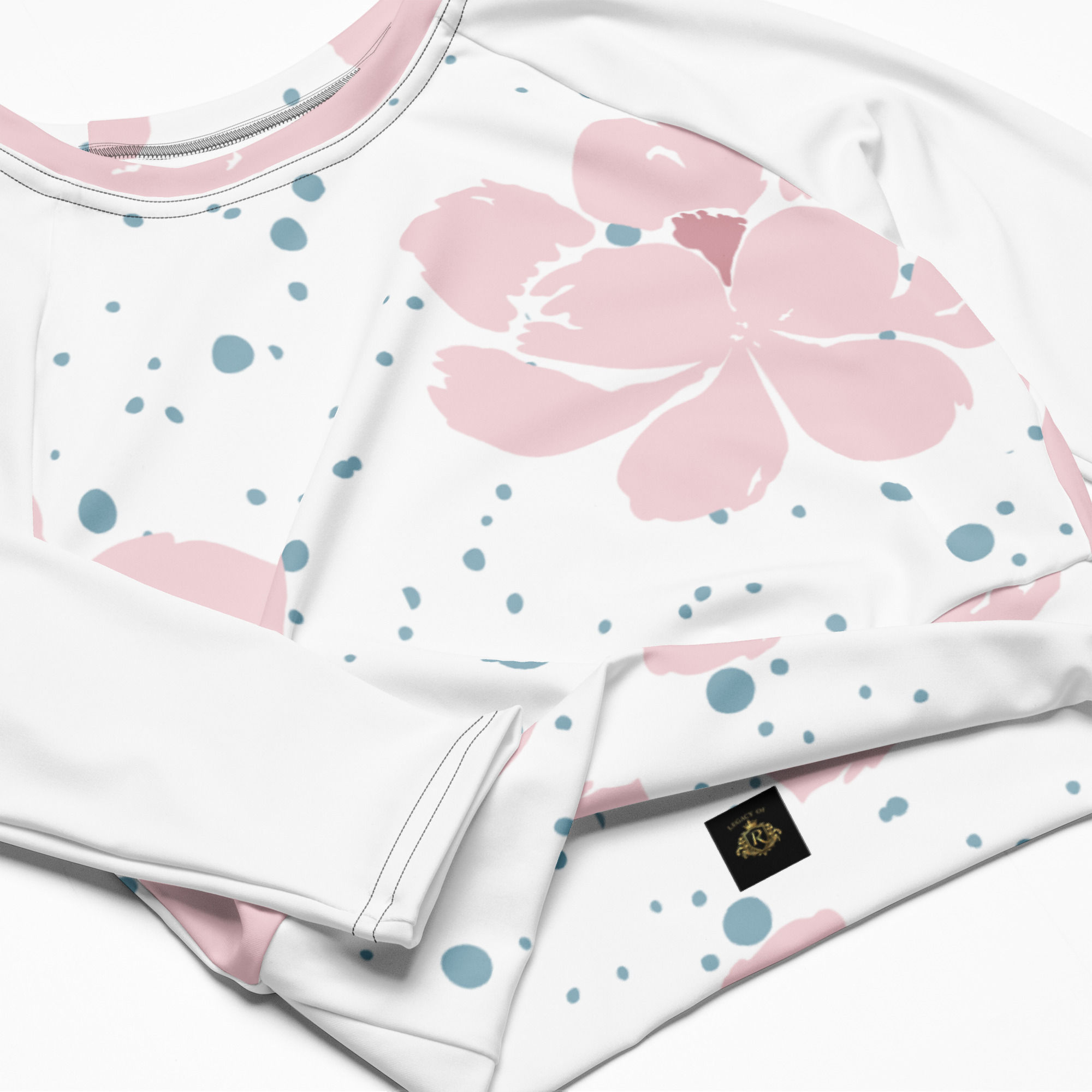 Pink White Floral Crop Top Long Sleeves - Image 12