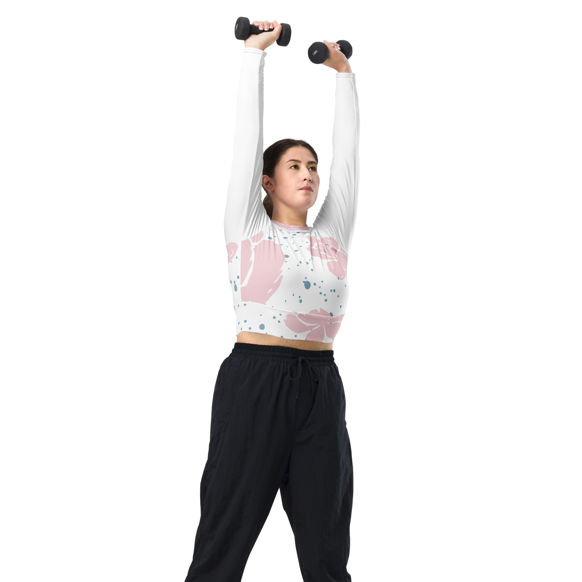 Pink White Floral Crop Top Long Sleeves - Image 7