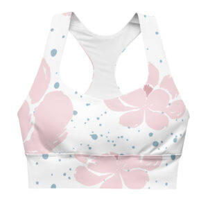 Pink White Floral Longline Sports Bra