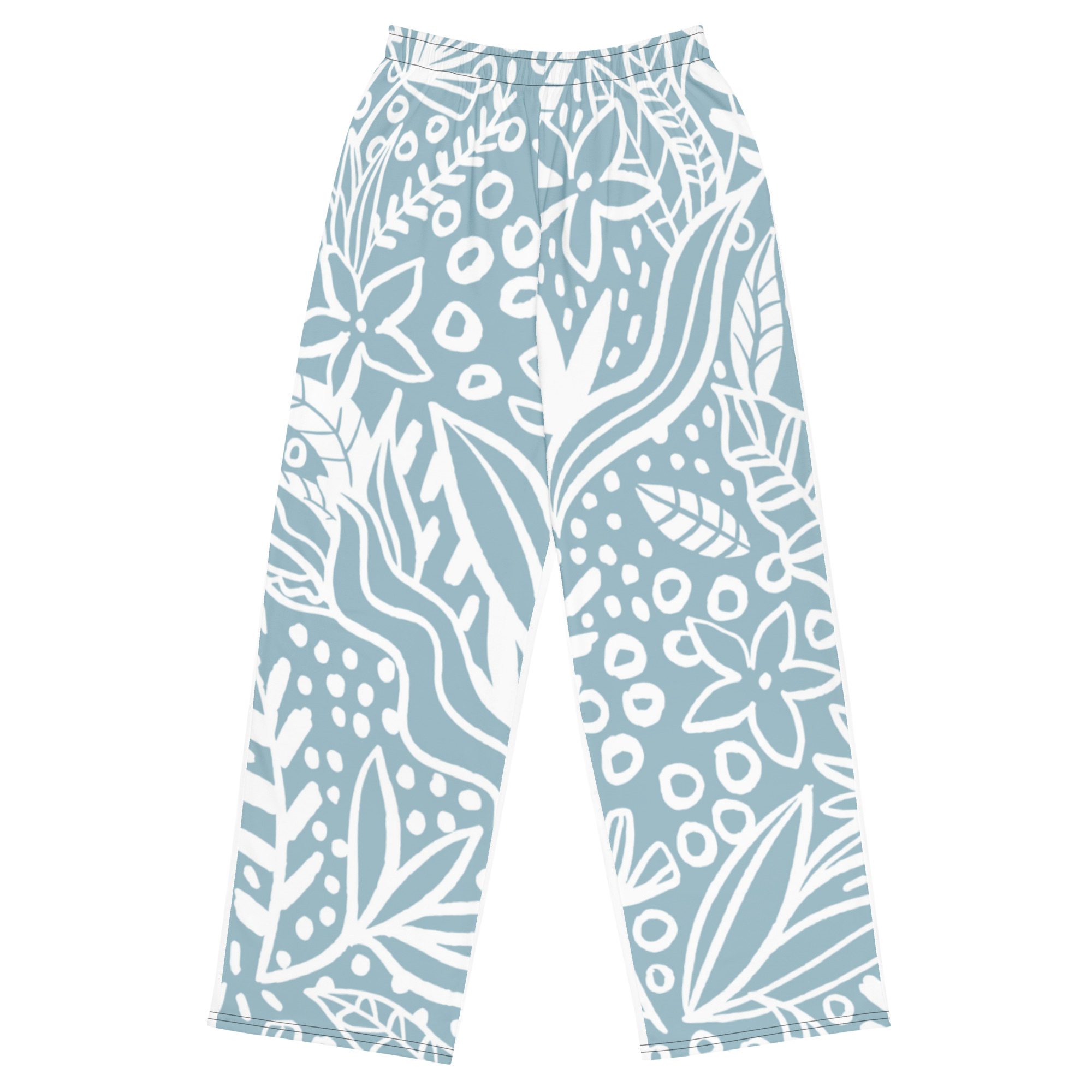 Blue White Leaf Print Leggings